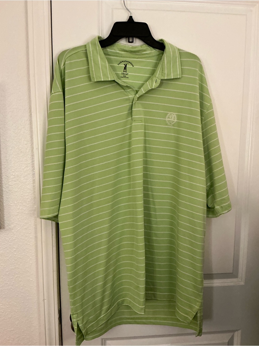Fairway Greene Tech Mens XXL Green Striped Golf Polo Shirt Short Sleeve 2XL